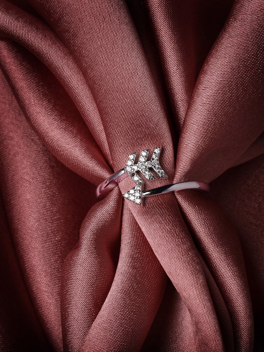 

PRIONI Rhodium-Plated 925 Sterling Silver Cubic Zirconia-Studded Adjustable Finger Ring