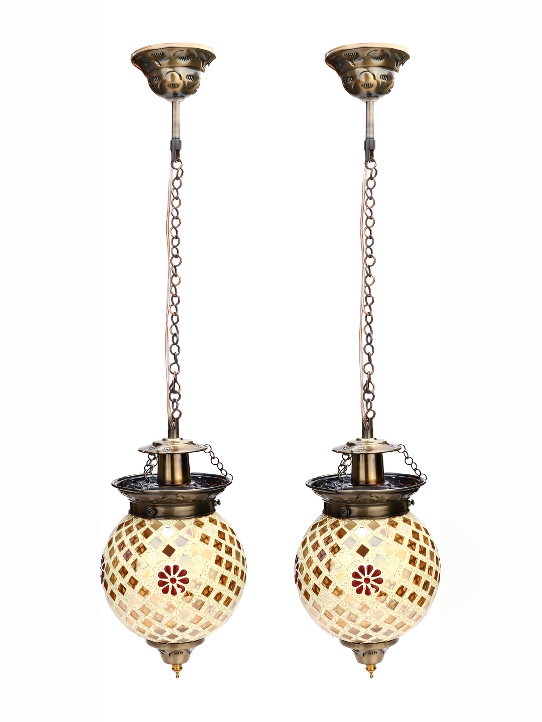 

1ST TIME White & Red Textured Glass Traditional Ceiling Lamp