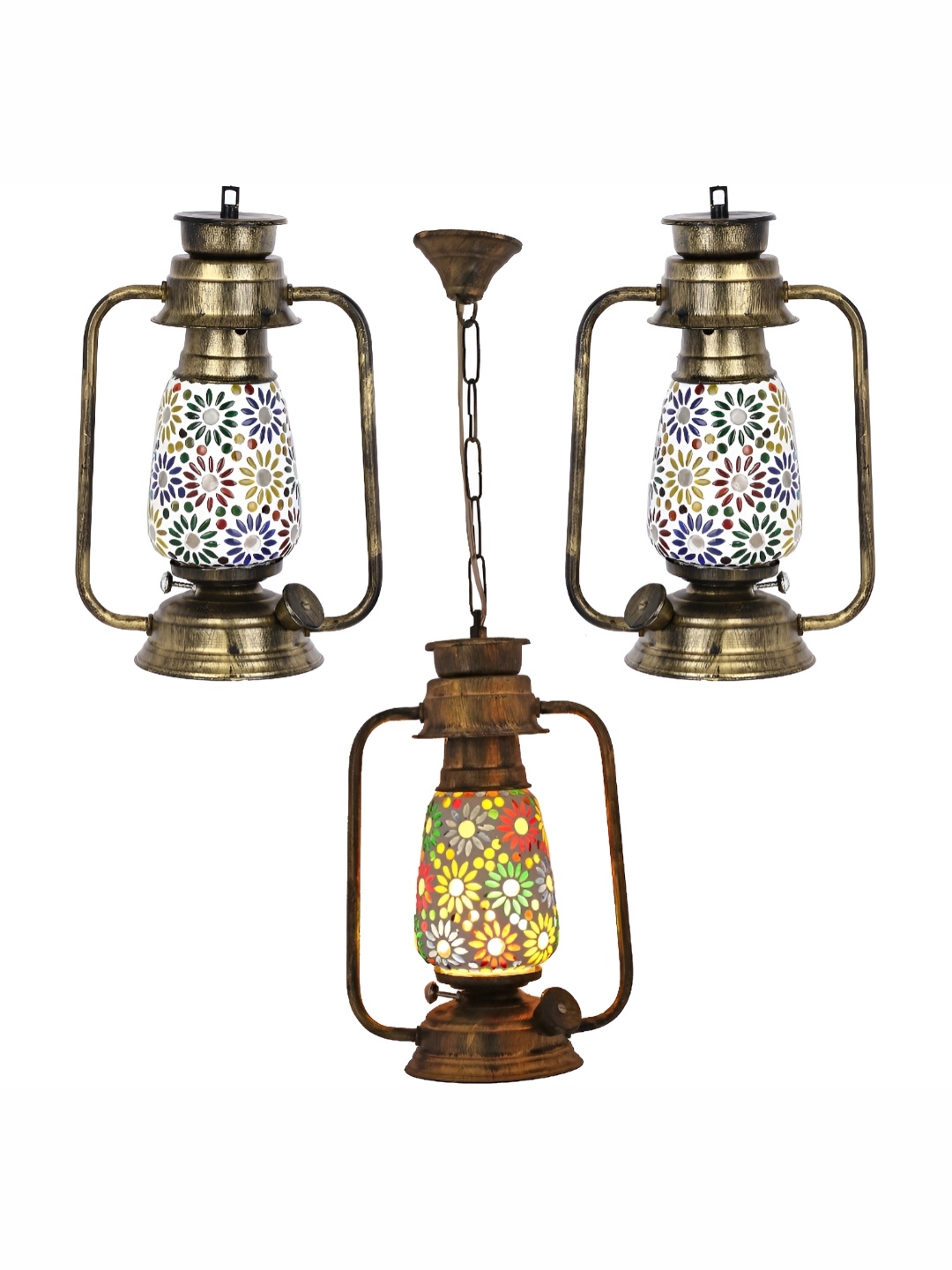 

1ST TIME White & Red 3Pcs Textured Traditional Ceiling Lamps