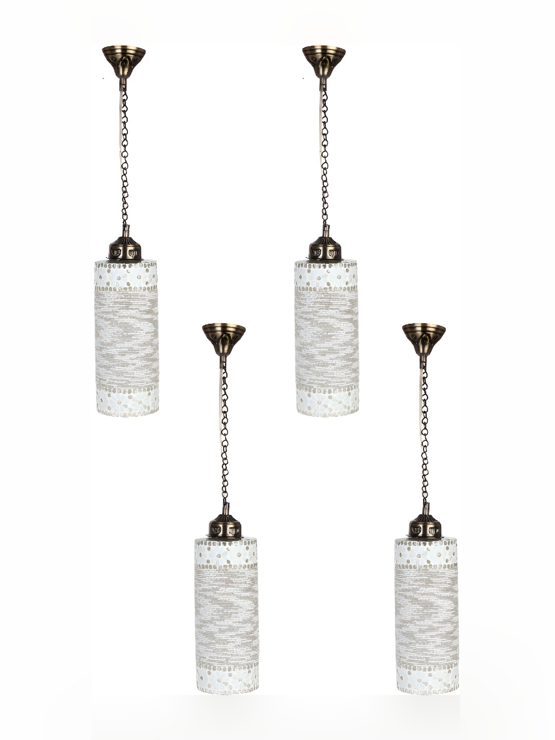 

1ST TIME White & Gold-Toned 4 Pcs Textured Glass Ceiling Lamp
