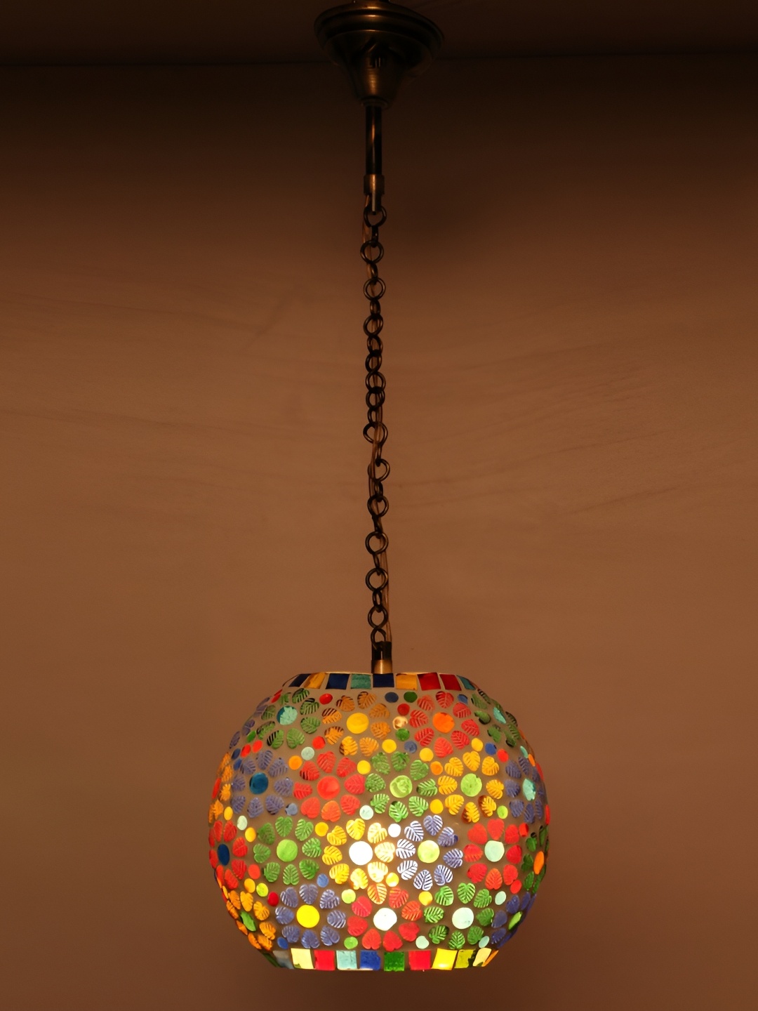 

1ST TIME White & Red Textured Glass Traditional Semi Sphere Ceiling Lamp