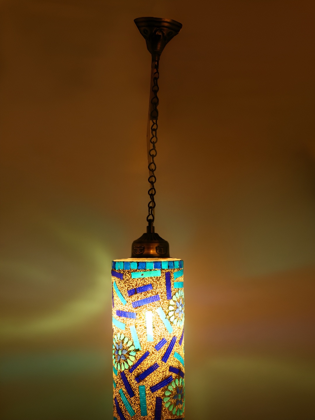 

1ST TIME Gold Toned & Blue Textured Glass Contemporary Ceiling Lamp