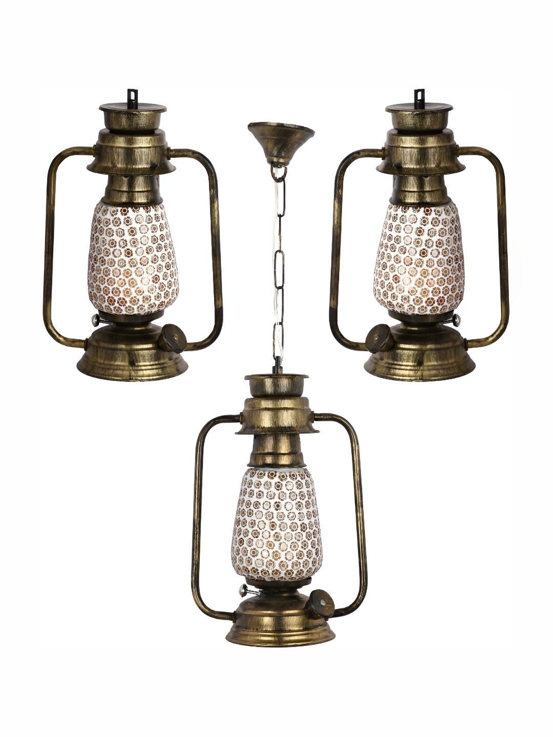 

1ST TIME White & Copper Toned 3 Pieces Textured Abstract Shaped Glass Ceiling Lamps