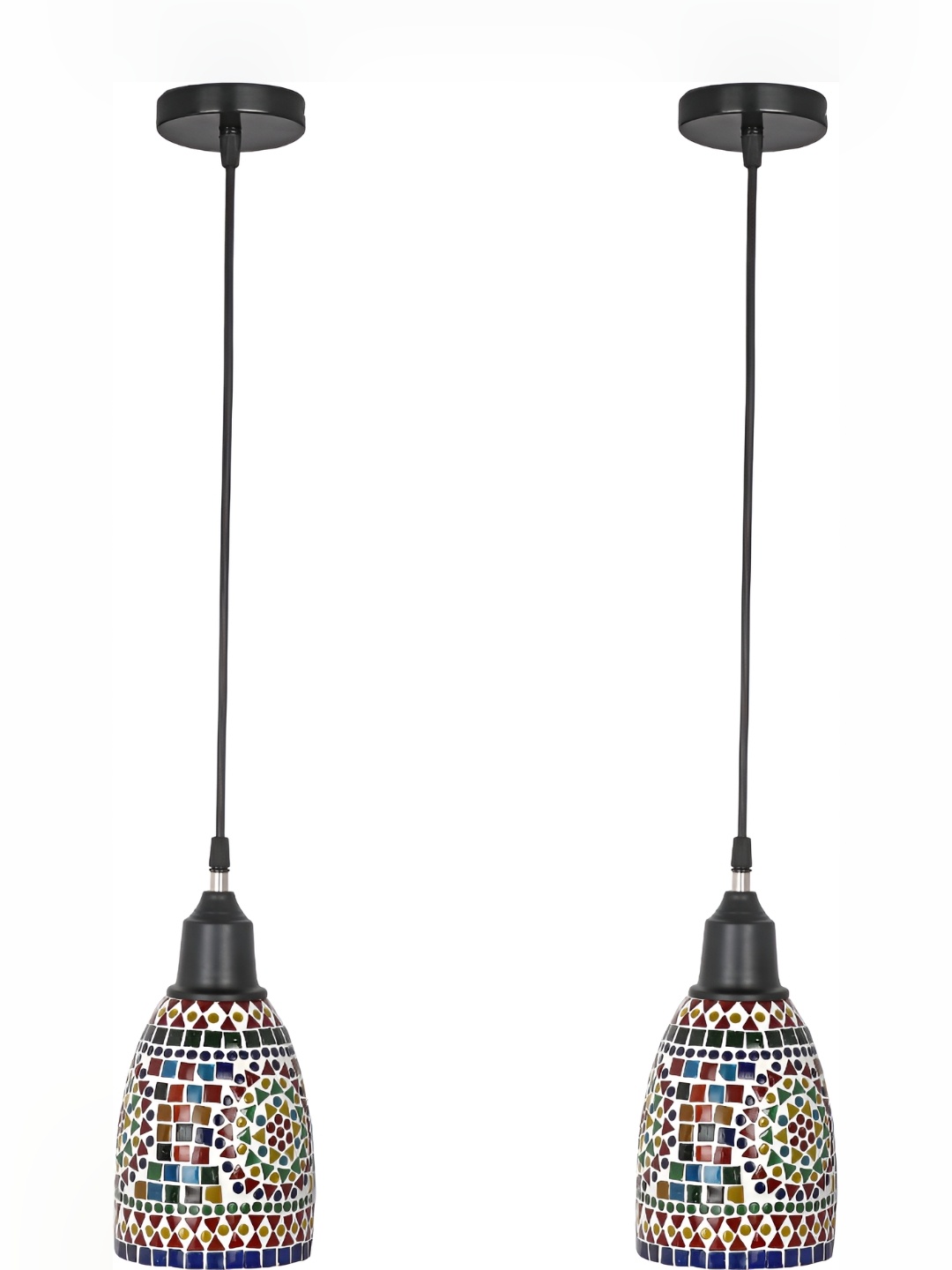 

1ST TIME White & Blue 2 Pcs Printed Glass Bell Shaped Ceiling Lamps