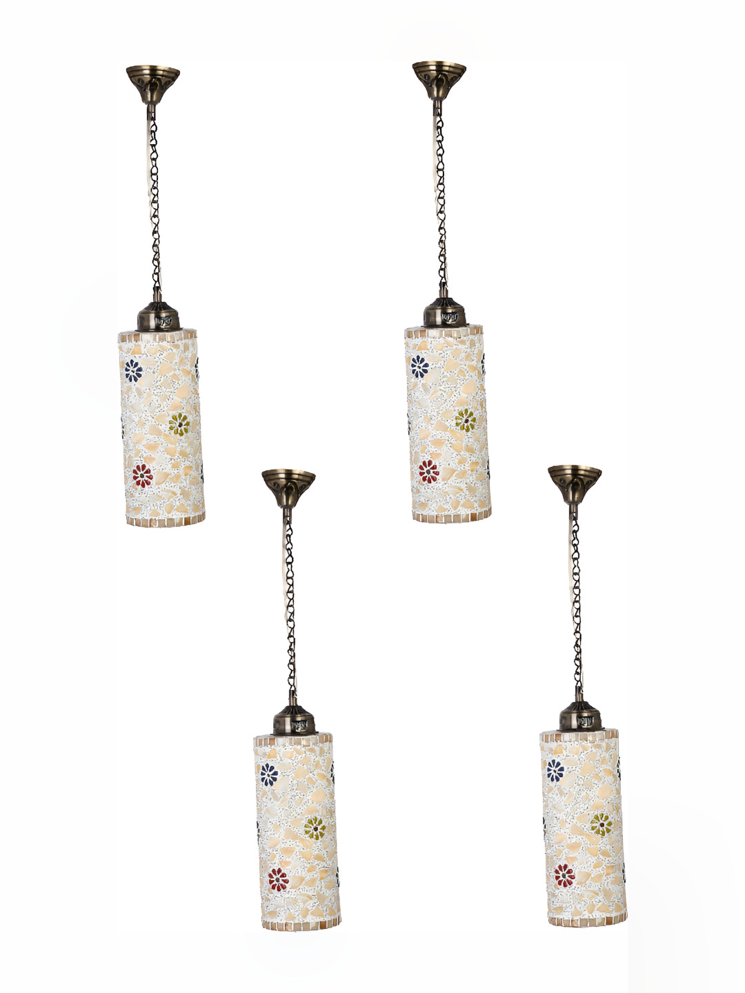 

1ST TIME White & Red 4 Pieces Textured Glass Traditional Hanging Ceiling Lamps