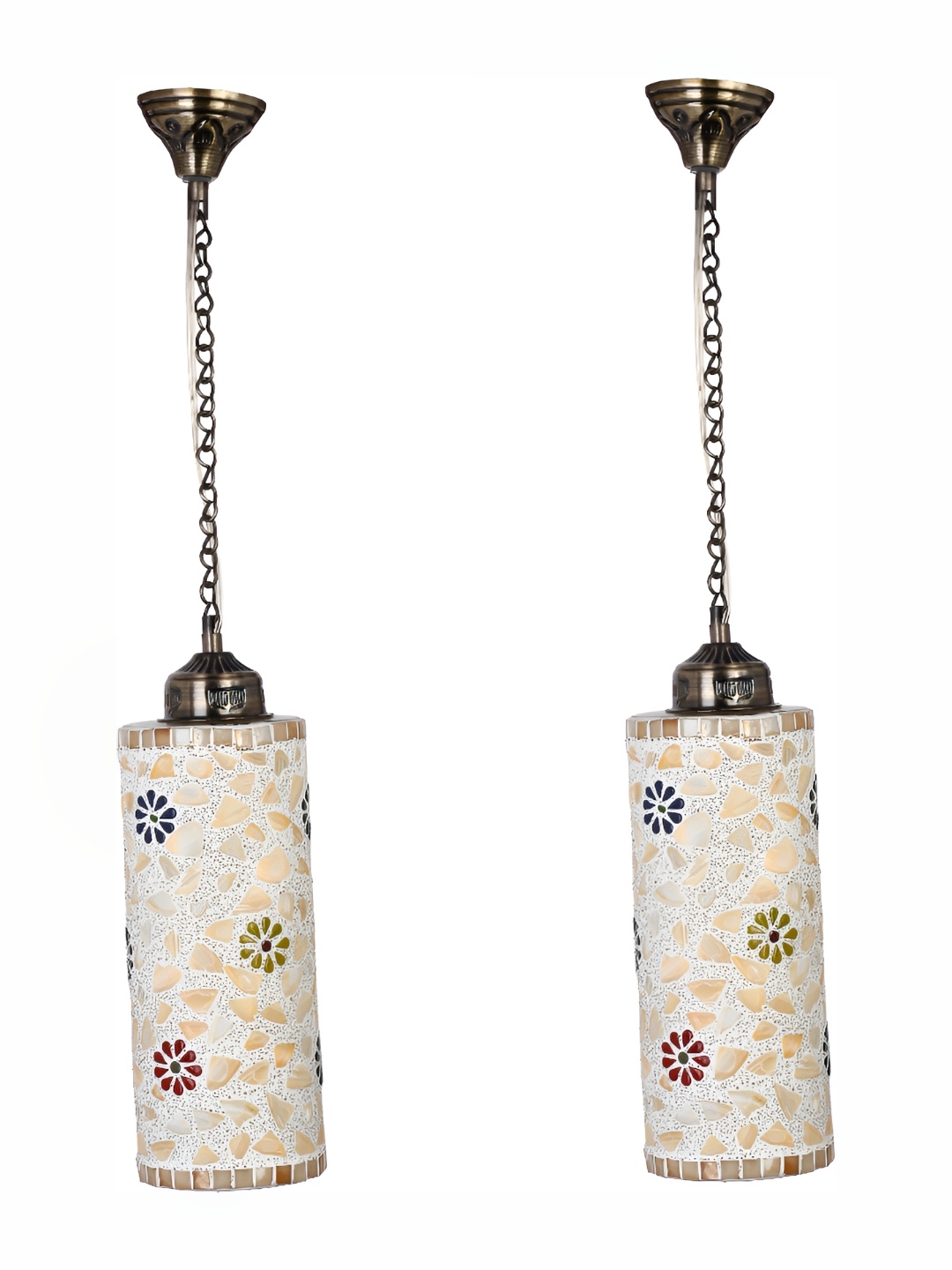 

1ST TIME White & Red 2 Pcs Printed Glass Cylindrical shaped Ceiling Lamps