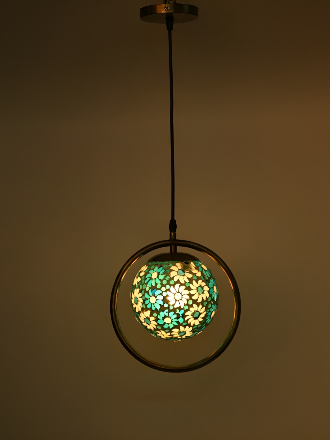 

1ST TIME Green & Brown Textured Glass Spherical Shaped Ceiling Lamp