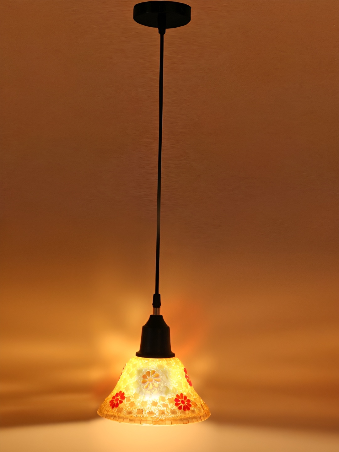 1ST TIME Brown & Black Printed Glass Traditional Ceiling Lamp