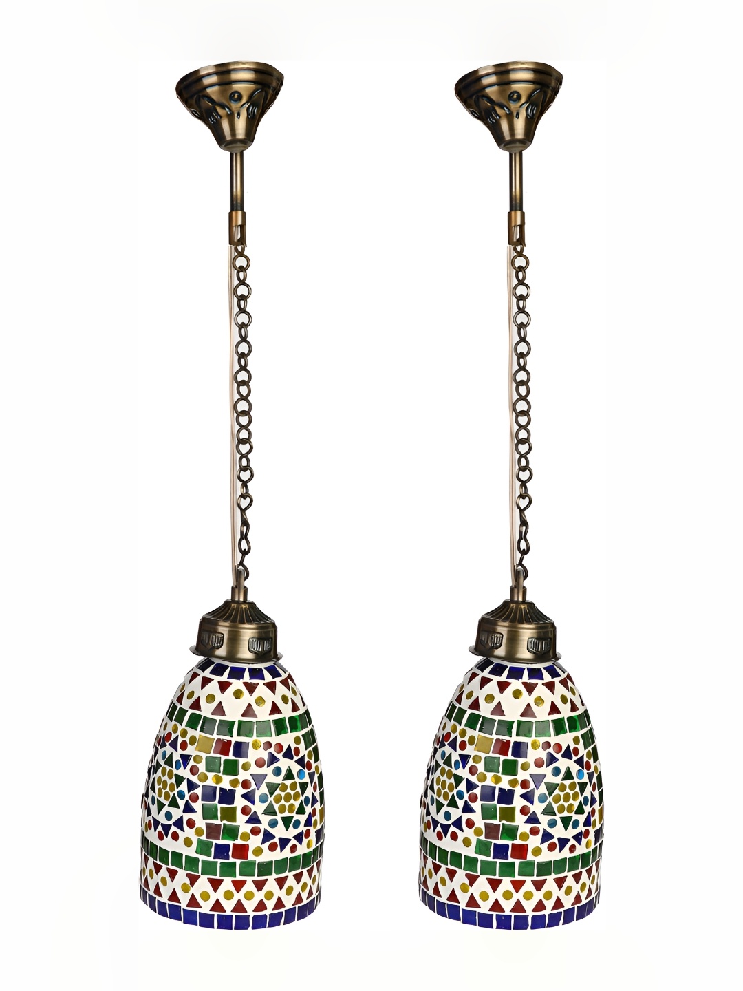 

1ST TIME White & Blue 2 Pieces Printed Glass Traditional Semi Sphere Ceiling Lamps