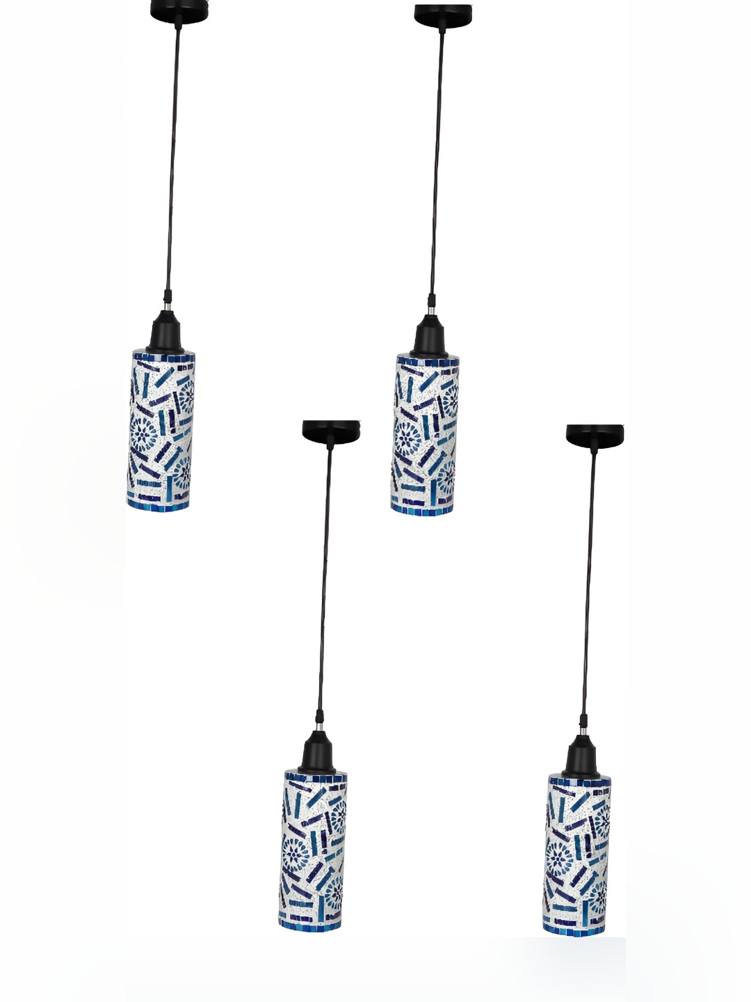 

1ST TIME White & Blue 4 Pieces Printed Glass Traditional Ceiling Lamp