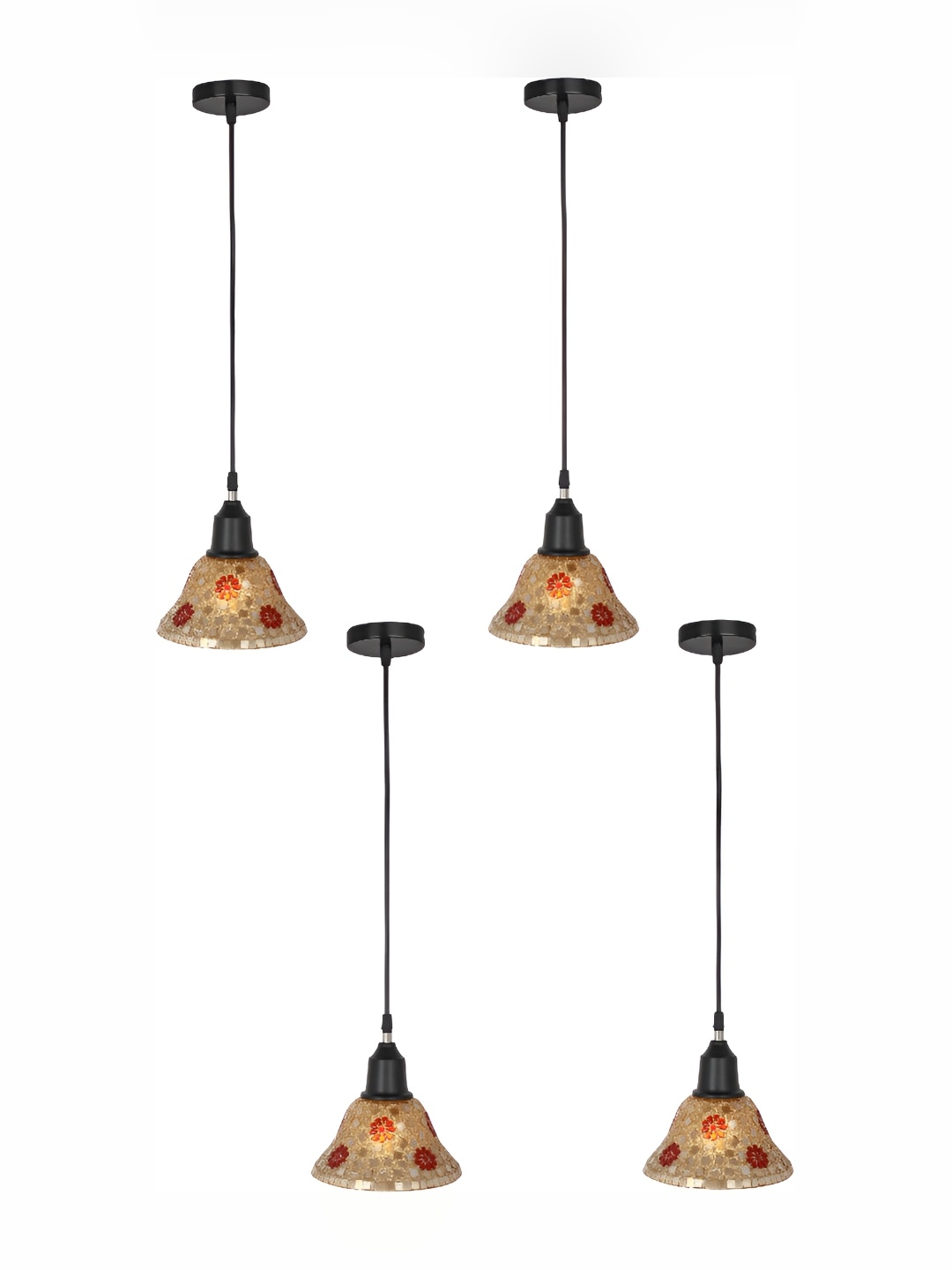

1ST TIME Gold-Toned & Red 4 Pcs Printed Glass Traditional Ceiling Lamp
