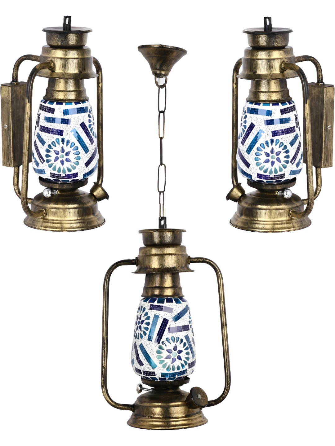 

1ST TIME White & Blue 3 Pieces Textured Traditional Ceiling Lamp