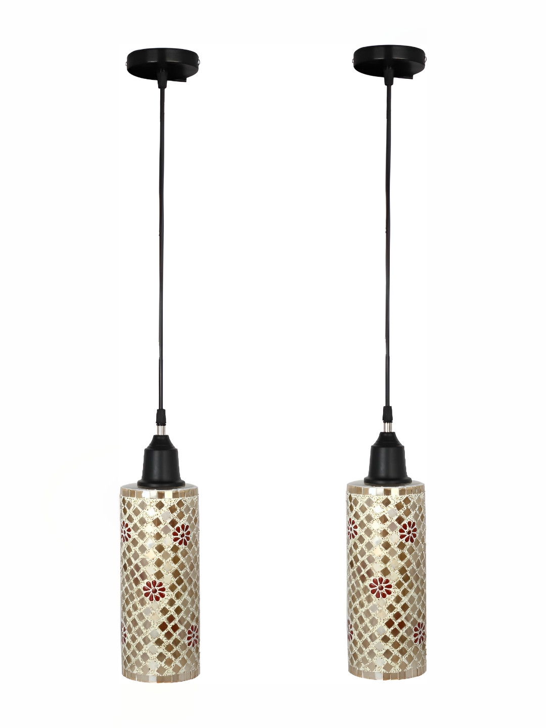 

1ST TIME White & Red 2 Pieces Textured Cylinder Shaped Glass Ceiling Lamps