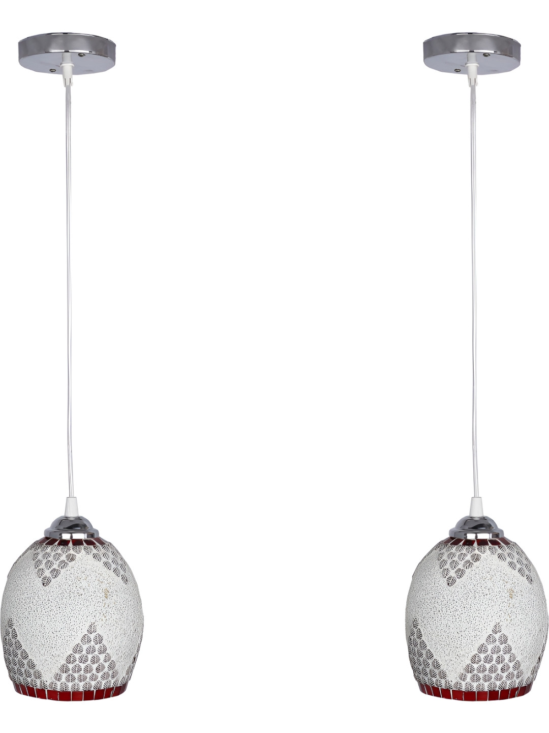 

1ST TIME White & Red 2 Pieces Textured Glass Self Assembly Contemporary Bell Ceiling Lamps