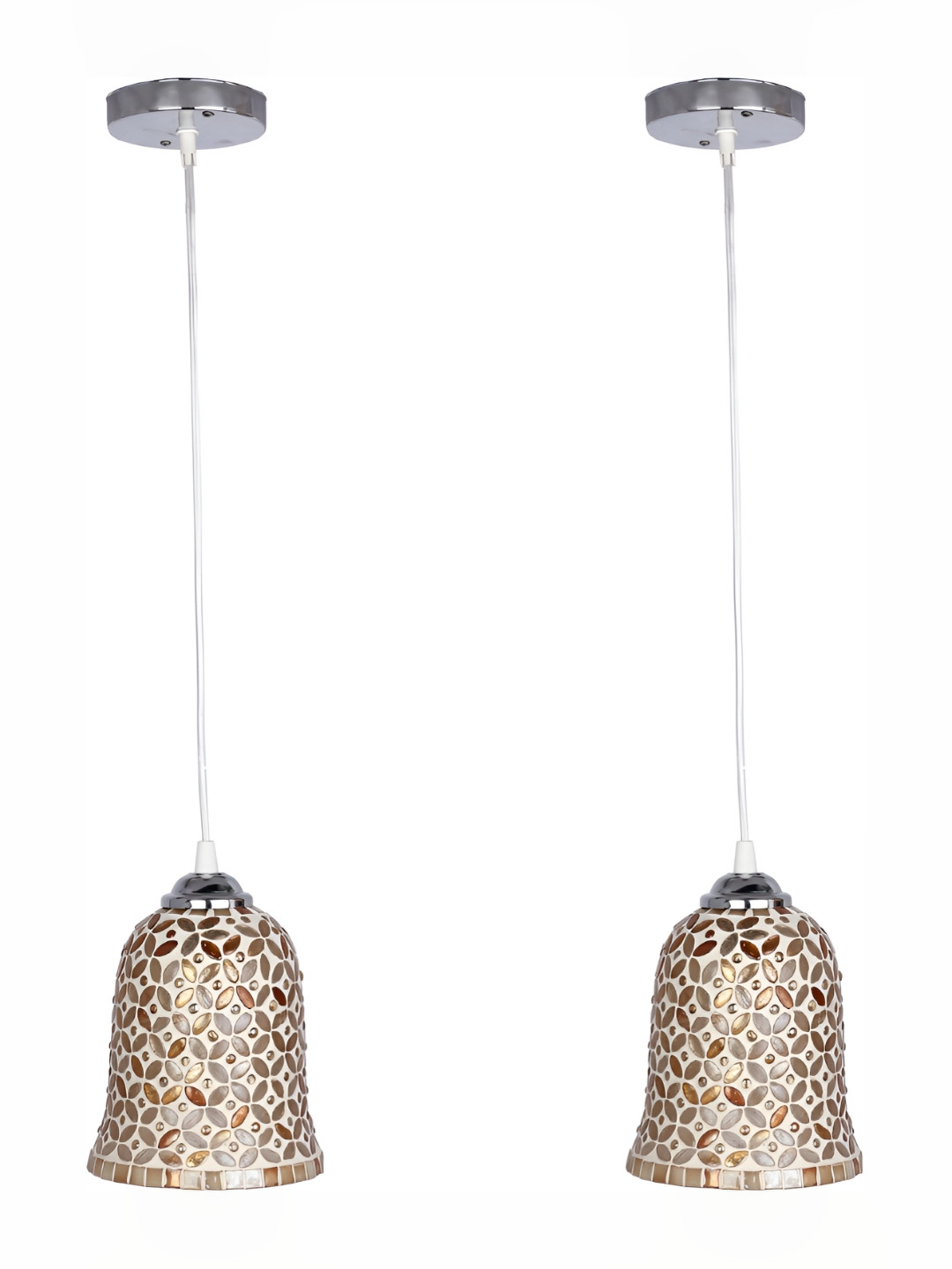 

1ST TIME White & Gold-Toned 2 Pieces Printed Glass Traditional Ceiling Lamp