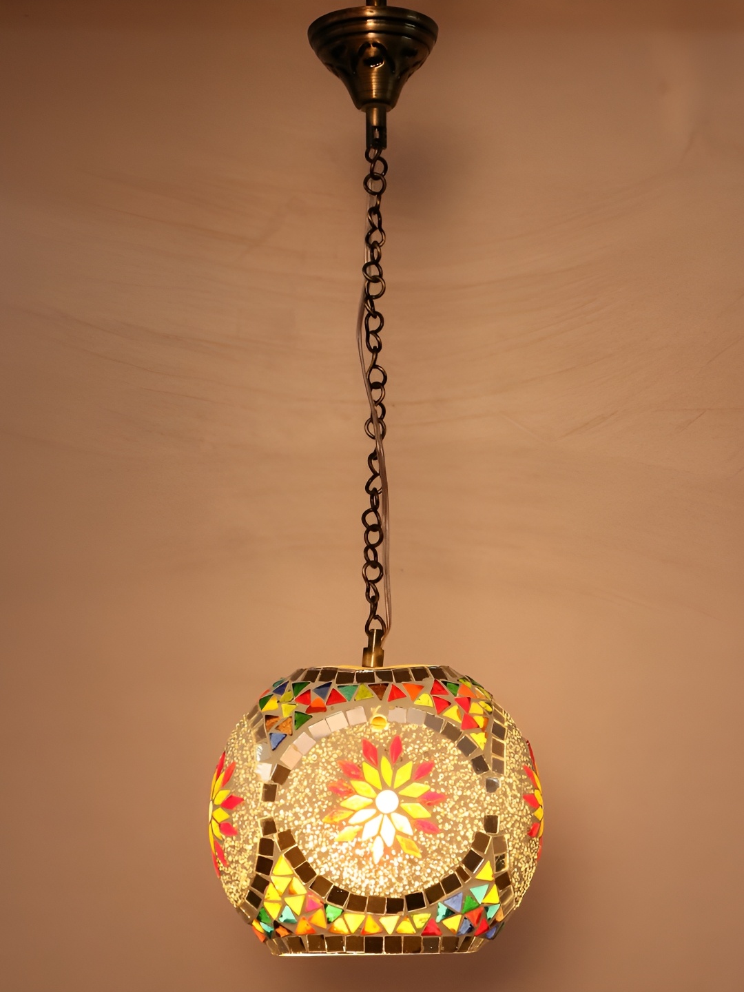 

1ST TIME Gold-Toned & Yellow Textured Glass Traditional Ceiling Lamp