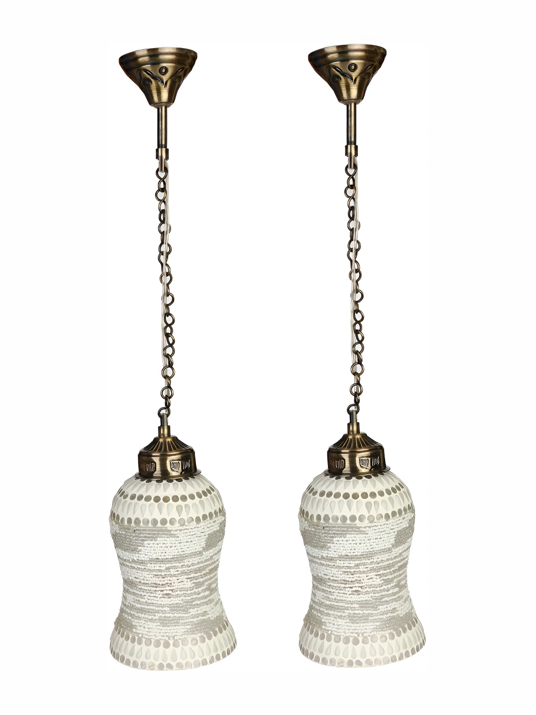 

1ST TIME White & Gold-Toned 2 Pcs Textured Glass Ceiling Lamps