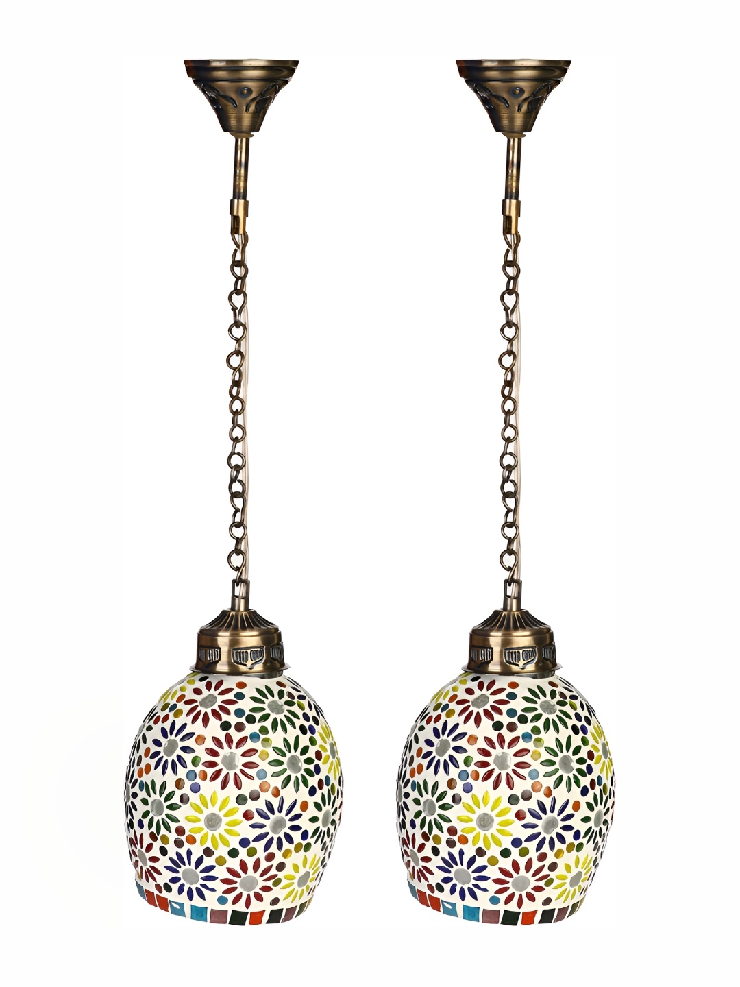 

1ST TIME White & Blue 2 Pieces Textured Bell Shaped Glass Ceiling Lamps