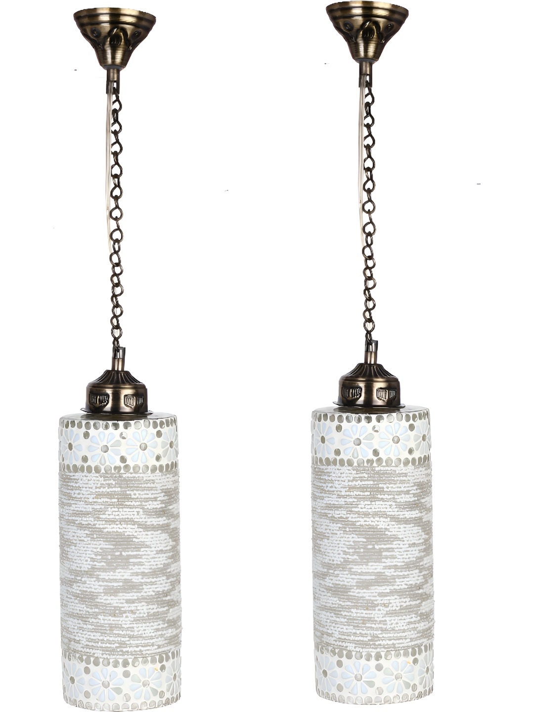 

1ST TIME White 2 Pieces Textured Glass Contemporary Cylinder Shaped Ceiling Lamp