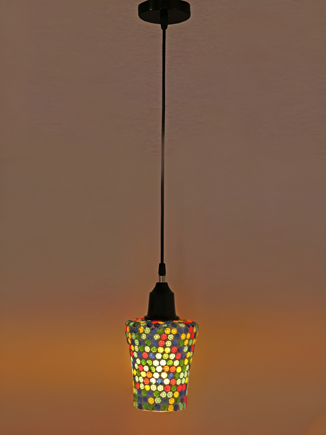 1ST TIME White & Red Textured Glass Traditional Ceiling Lamp