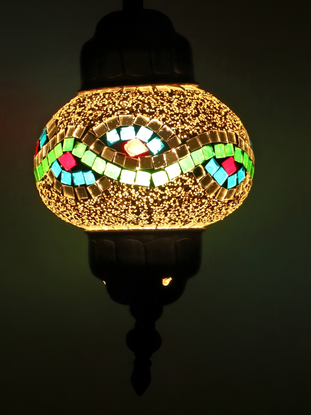 1ST TIME White & Green Textured Glass Traditional Semi Sphere Ceiling Lamp