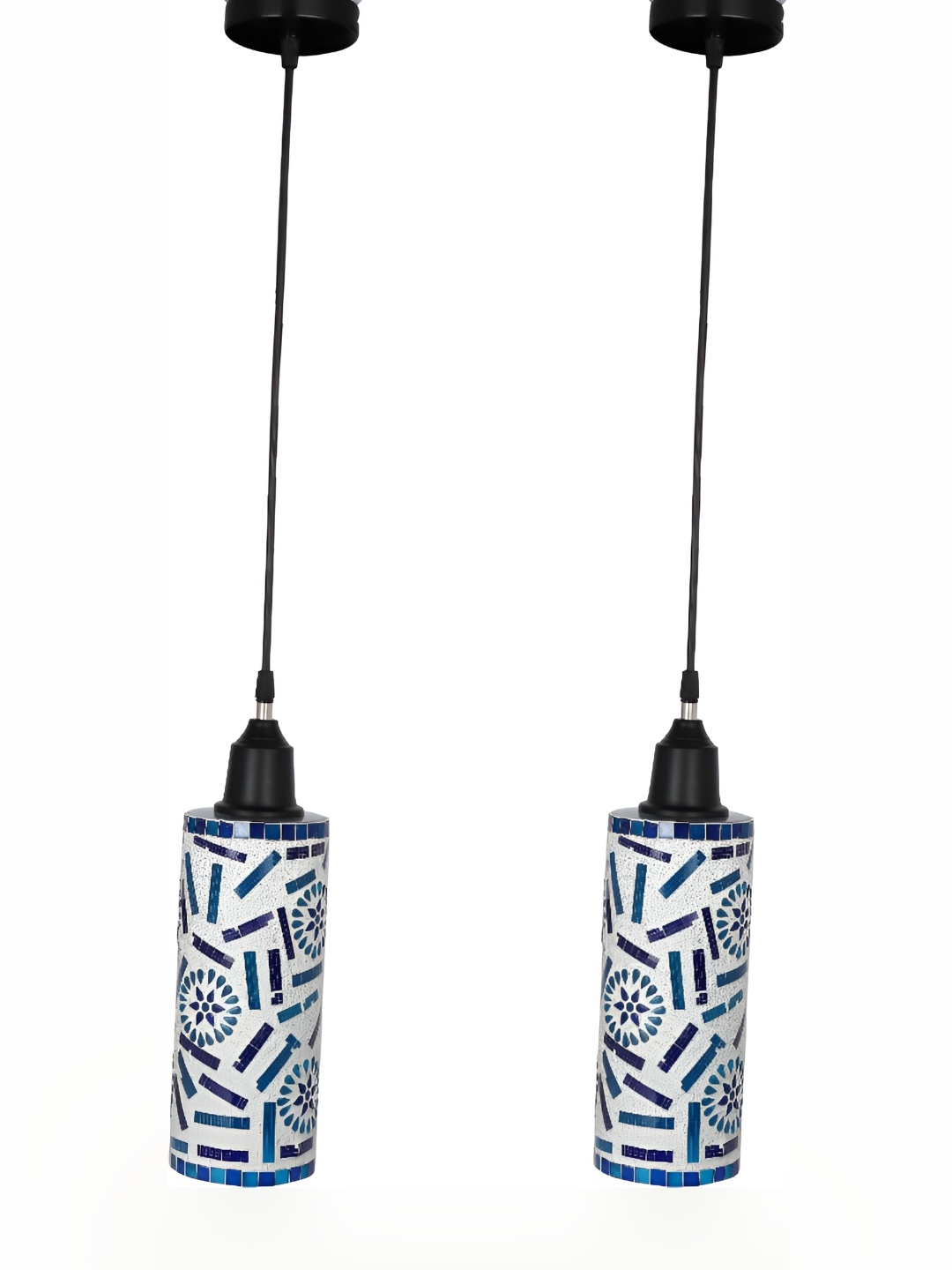 

1ST TIME White & Blue 2 Pieces Printed Glass Traditional Ceiling Lamp