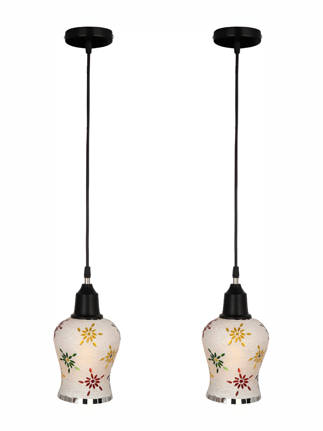

1ST TIME White & Green 2 Pieces Textured Glass Contemporary Bell Shaped Ceiling Lamps