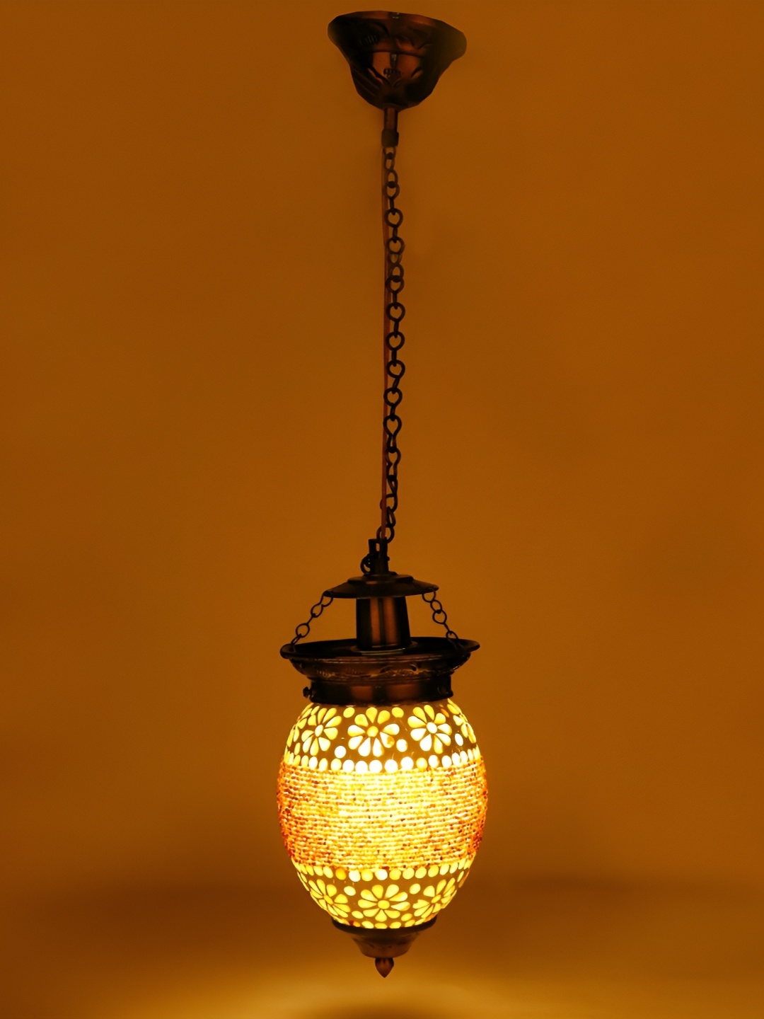 

1ST TIME White & Brown Textured Glass Contemporary Abstract Printed Ceiling Lamp
