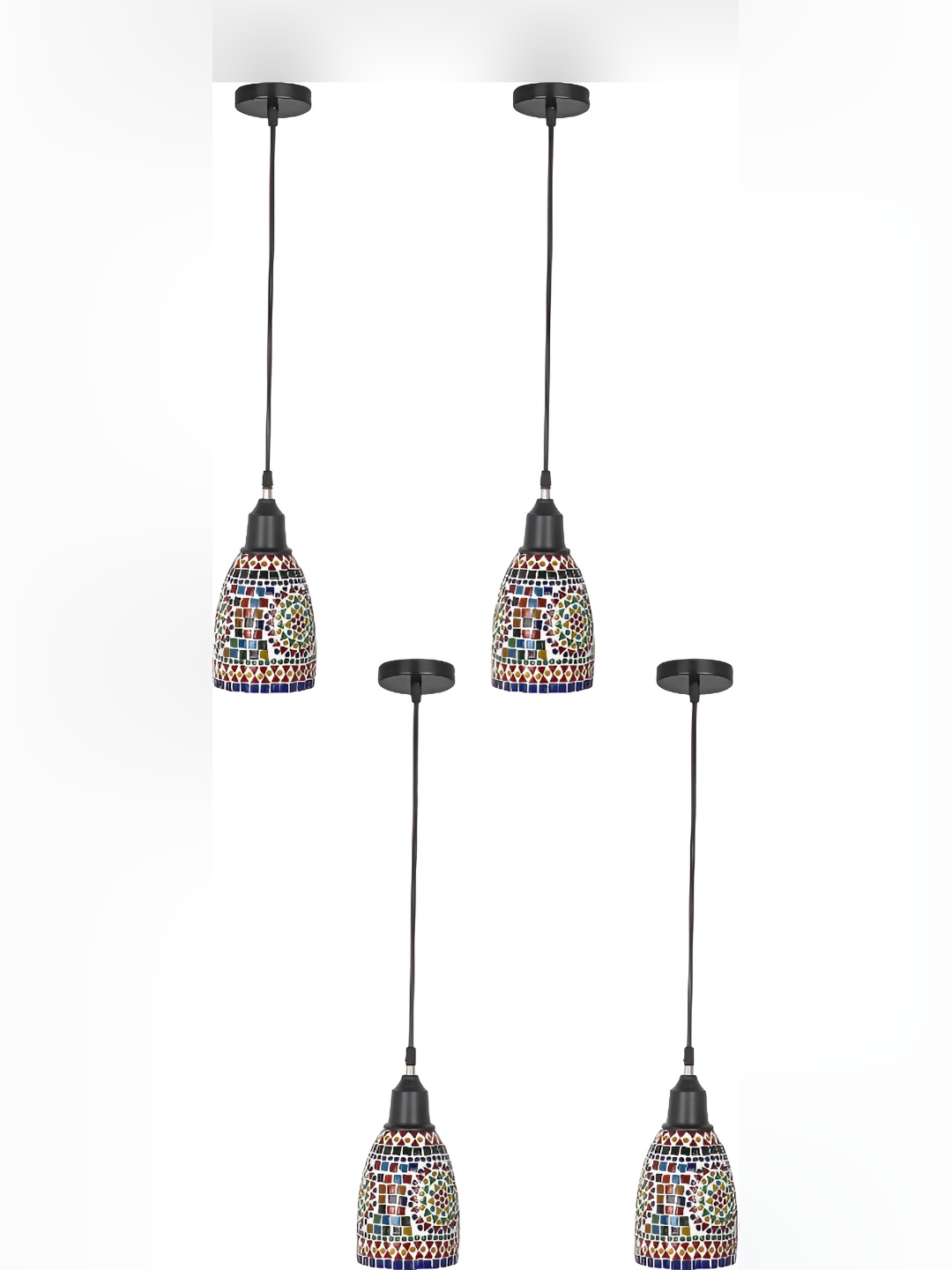 

1ST TIME White & Red 4 Pieces Textured Glass Traditional Bell Shaped Ceiling Lamps