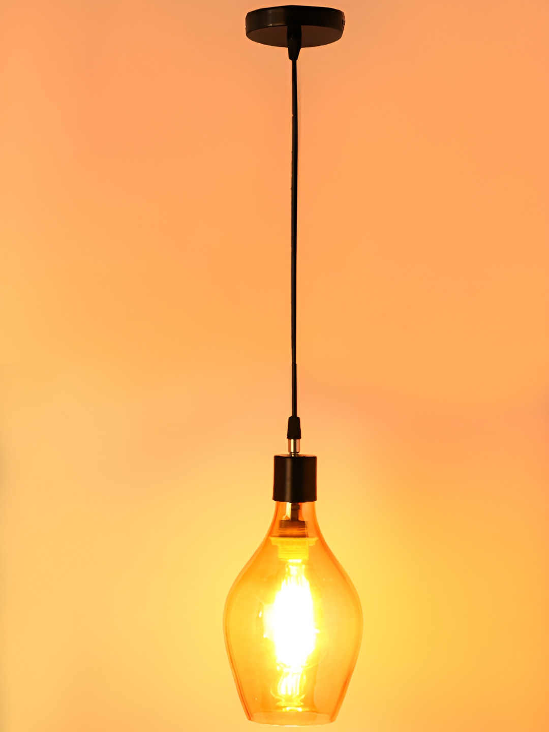

1ST TIME Gold-Toned & Black Glass Bell Ceiling Lamp