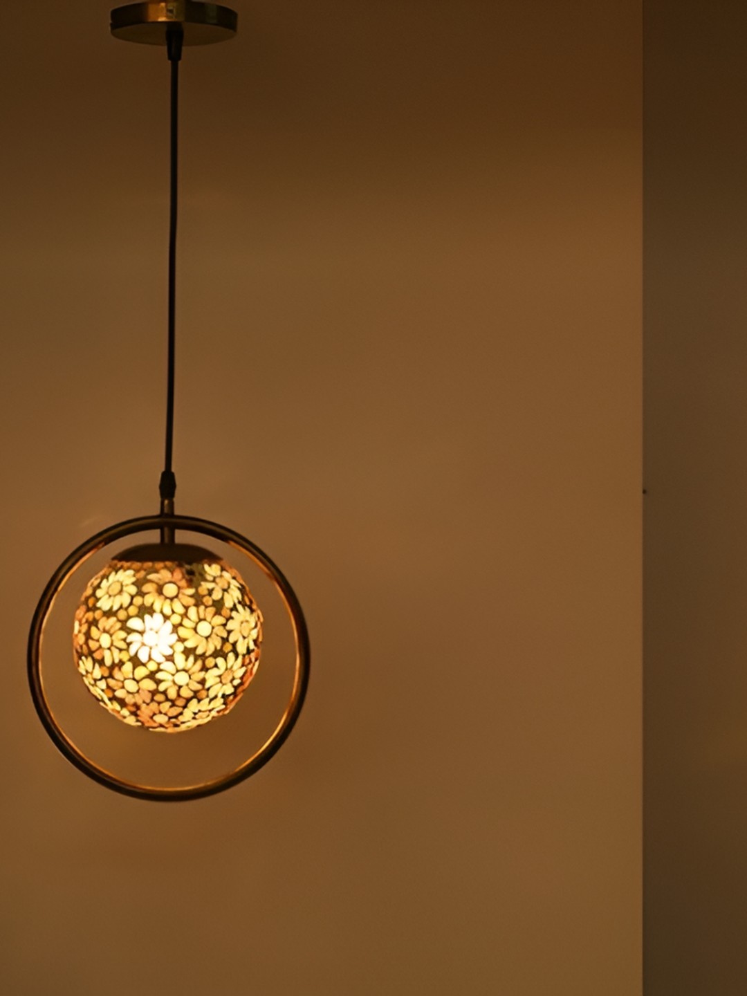 

1ST TIME Orange Coloured & Black Printed Glass Ceiling Lamp