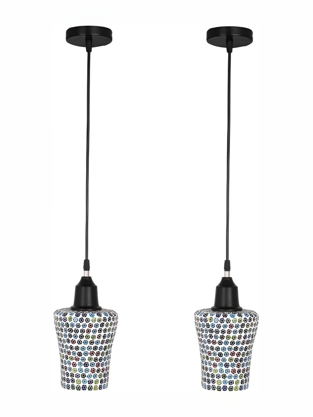 

1ST TIME White & Blue 2 Pieces Printed Glass Traditional Ceiling Lamp