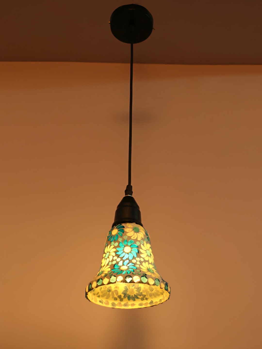 

1ST TIME White & Blue Textured Glass Contemporary Bell Shaped Ceiling Lamp