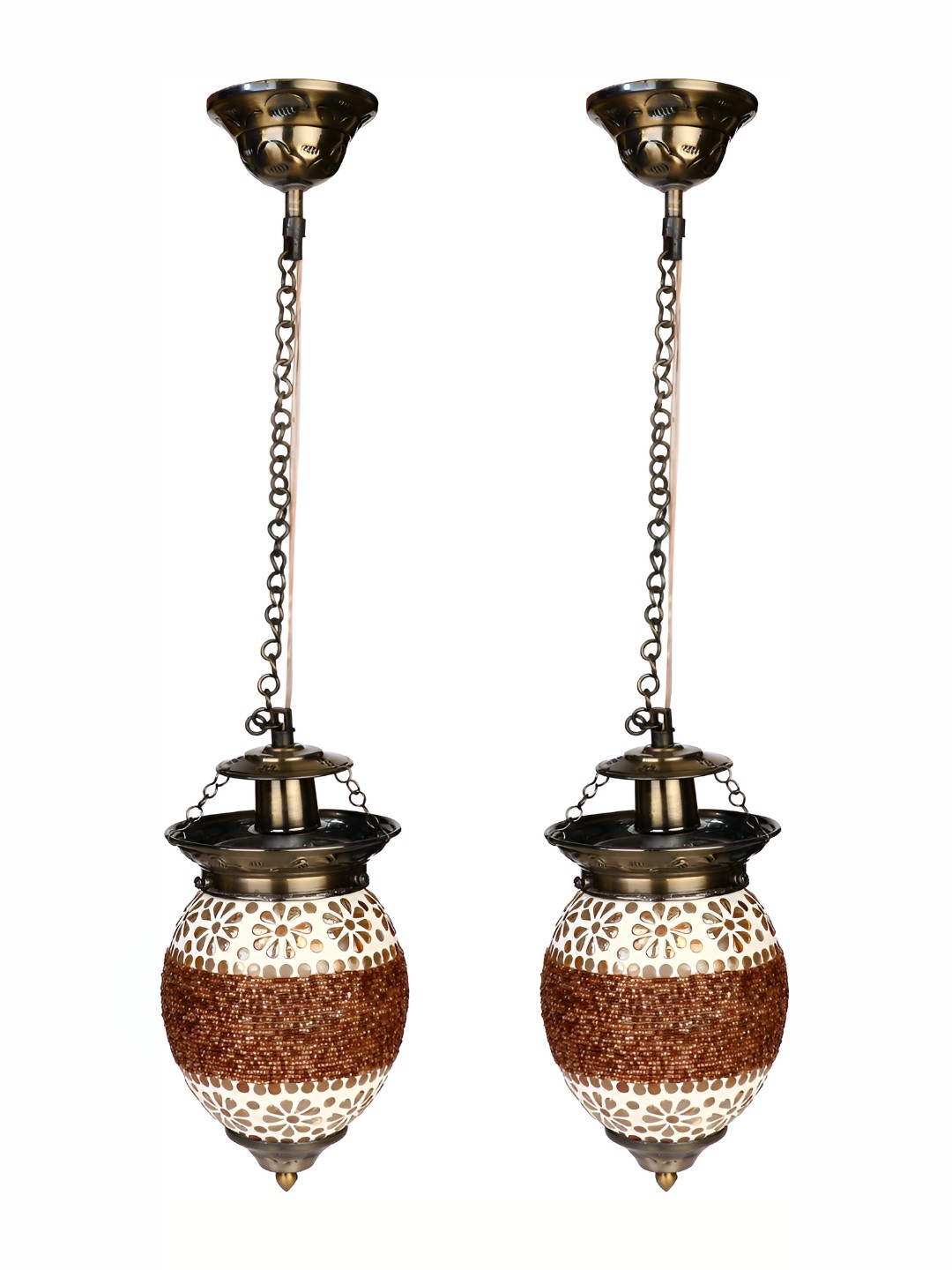 

1ST TIME Brown & White 2 Pieces Textured Glass Traditional Ceiling Lamp