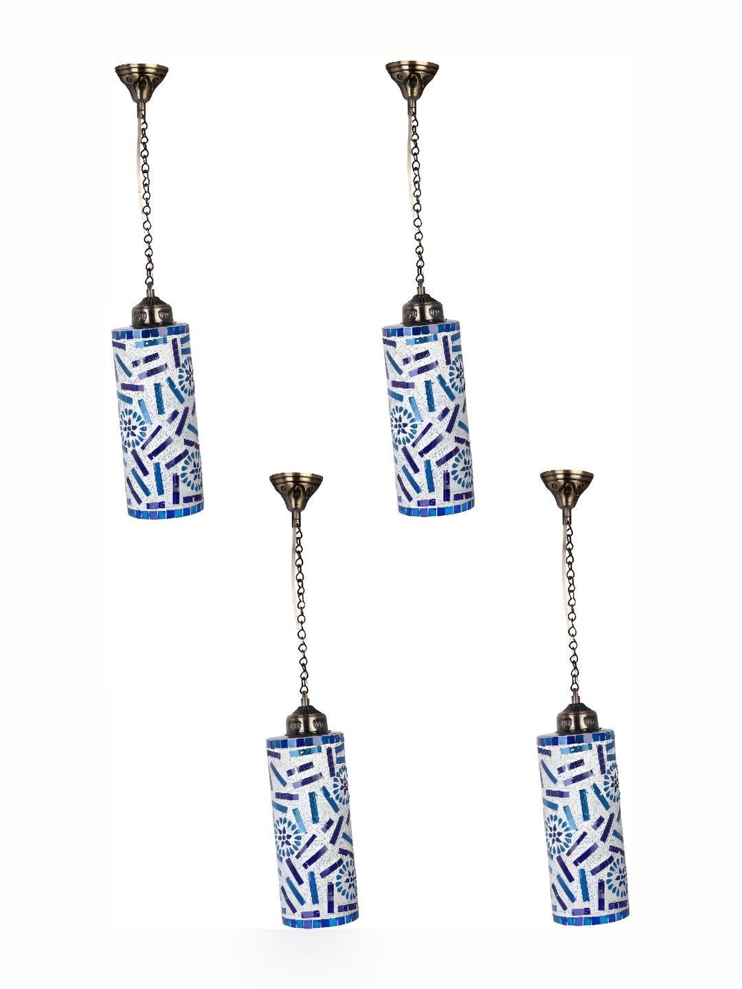 

1ST TIME White & Blue 4 Pcs Textured Glass Traditional Ceiling Lamp