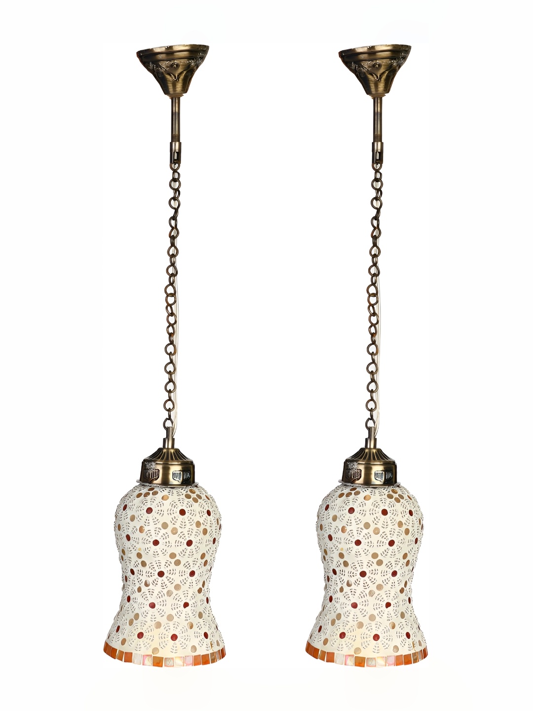 1ST TIME White & Brown 2 Pcs Printed Glass Ceiling Lamp