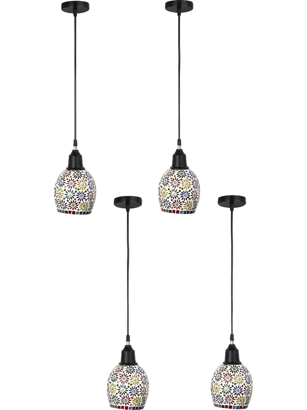 

1ST TIME White & Red 4 Pieces Printed Glass Traditional Ceiling Lamps