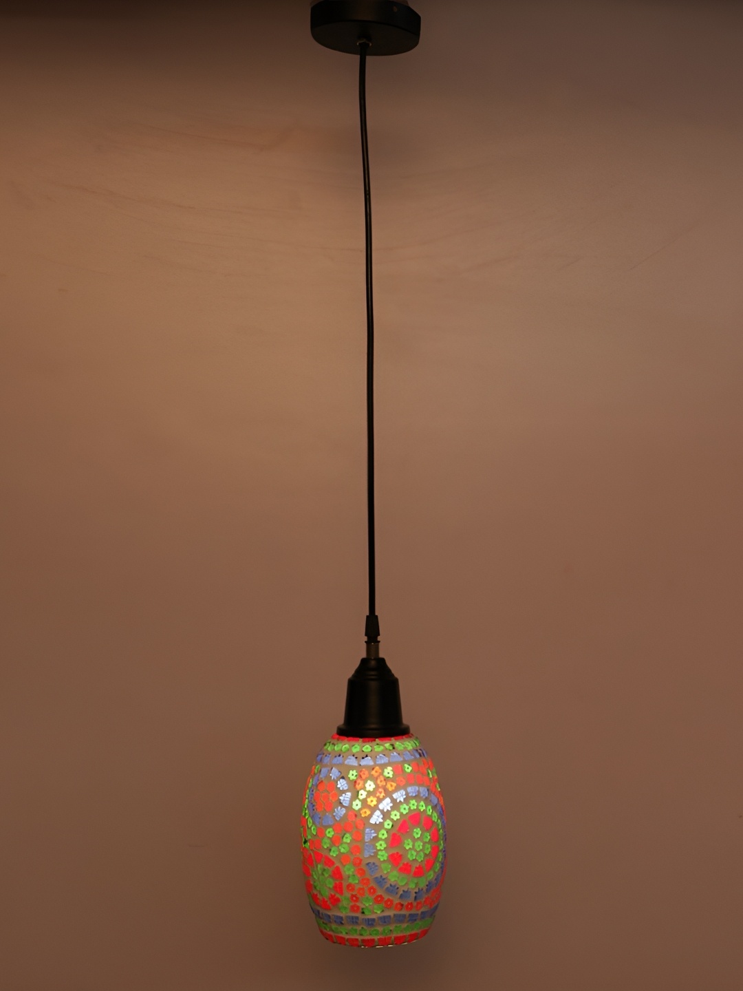 

1ST TIME Red & Green Floral Printed Glass Traditional Ceiling Lamp