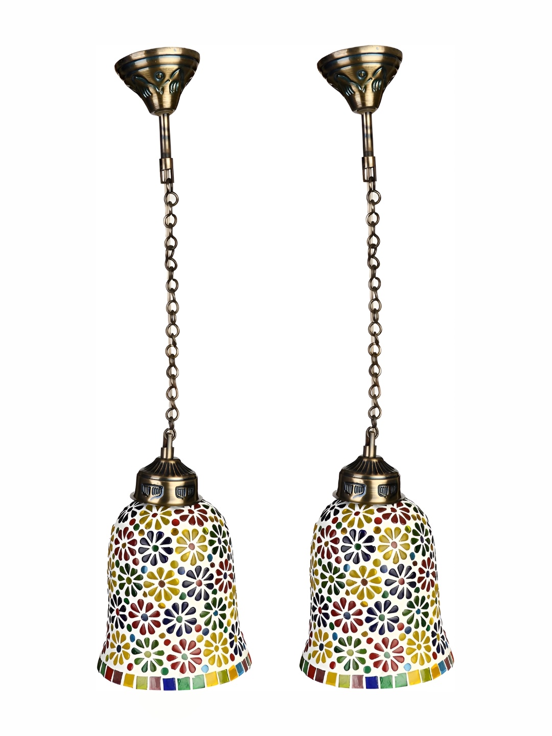 

1ST TIME White & Yellow 2 Pieces Textured Glass Bell Shaped Traditional Ceiling Lamps