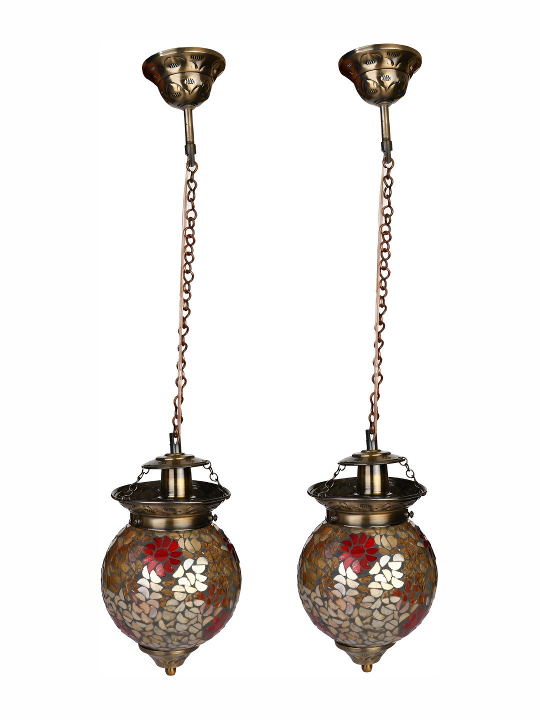 

1ST TIME Gold-Toned & Brown 2 Pieces Textured Glass Traditional Ceiling Lamp