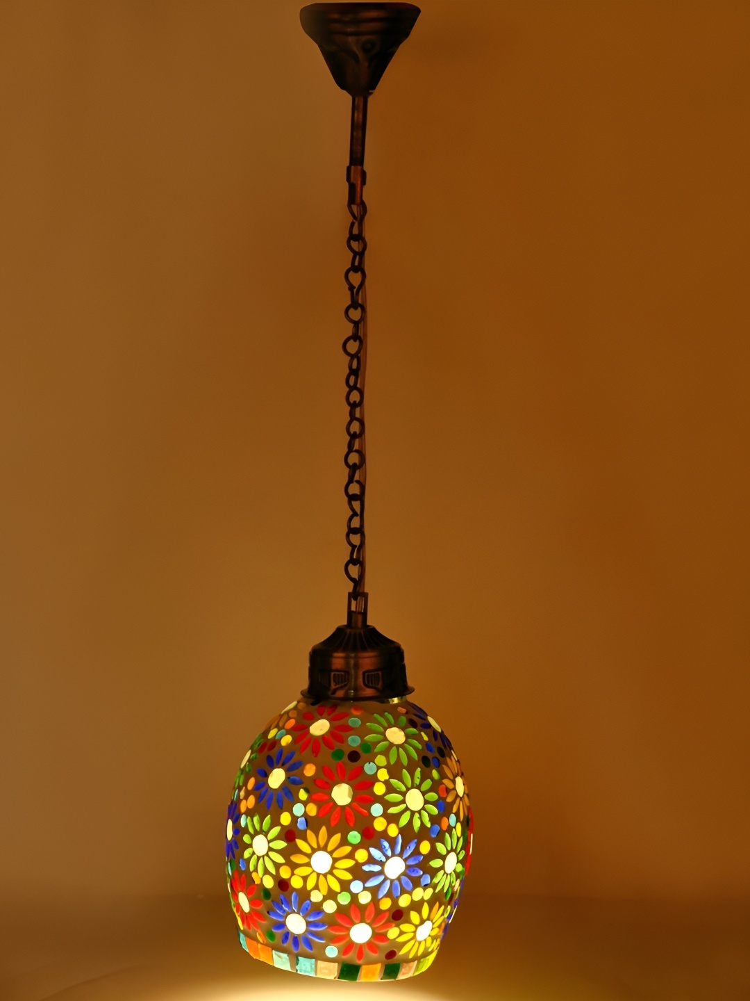 1ST TIME White & Yellow Printed Glass Traditional Ceiling Lamp