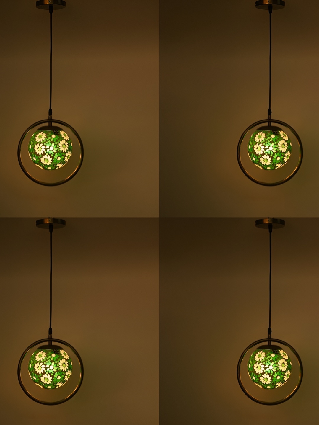 

1ST TIME Green 4 Pieces Printed Glass Traditional Ceiling Lamp