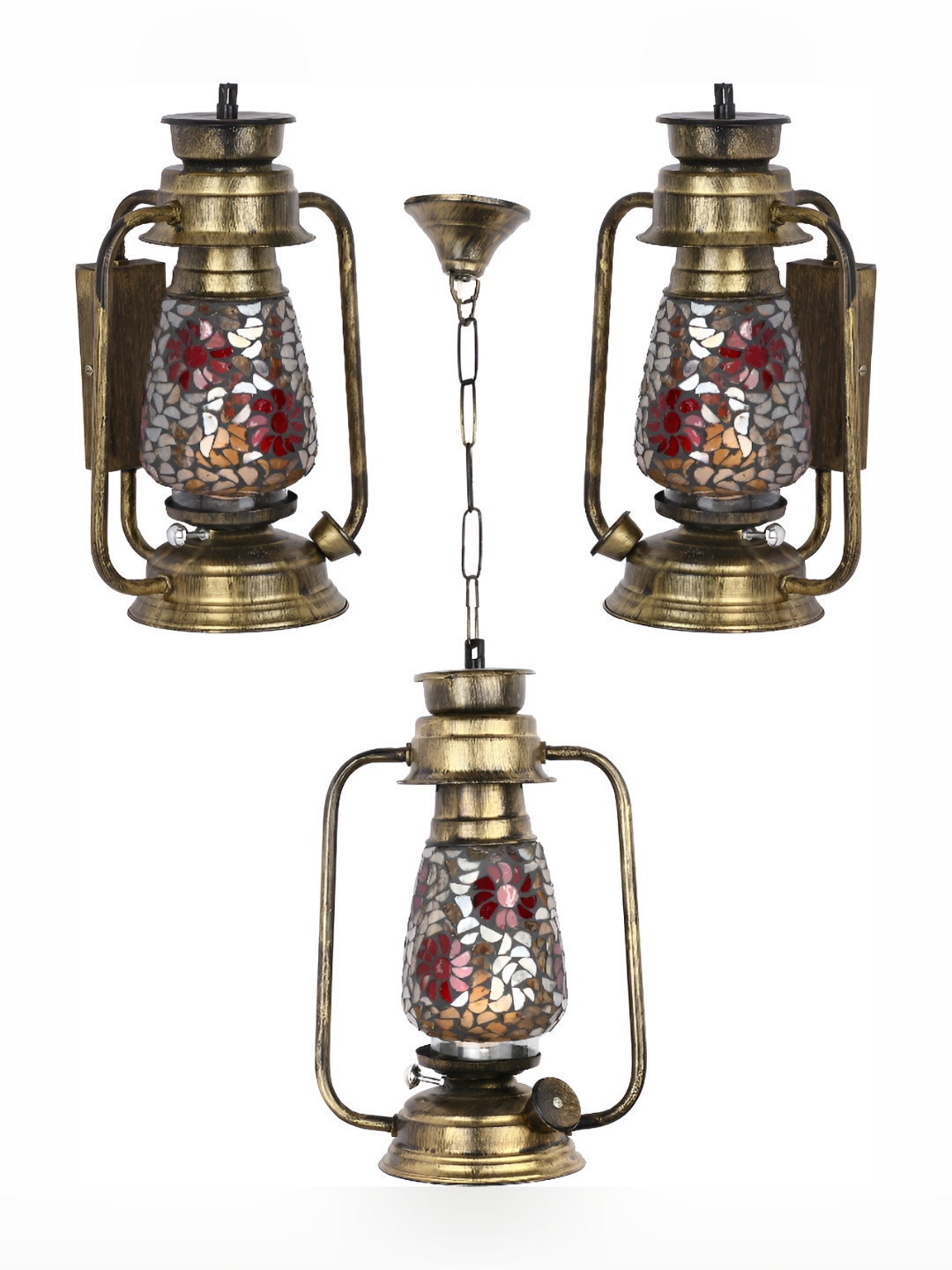 

1ST TIME Black & Red 3 Pieces Metal Textured Traditional Ceiling Lamps