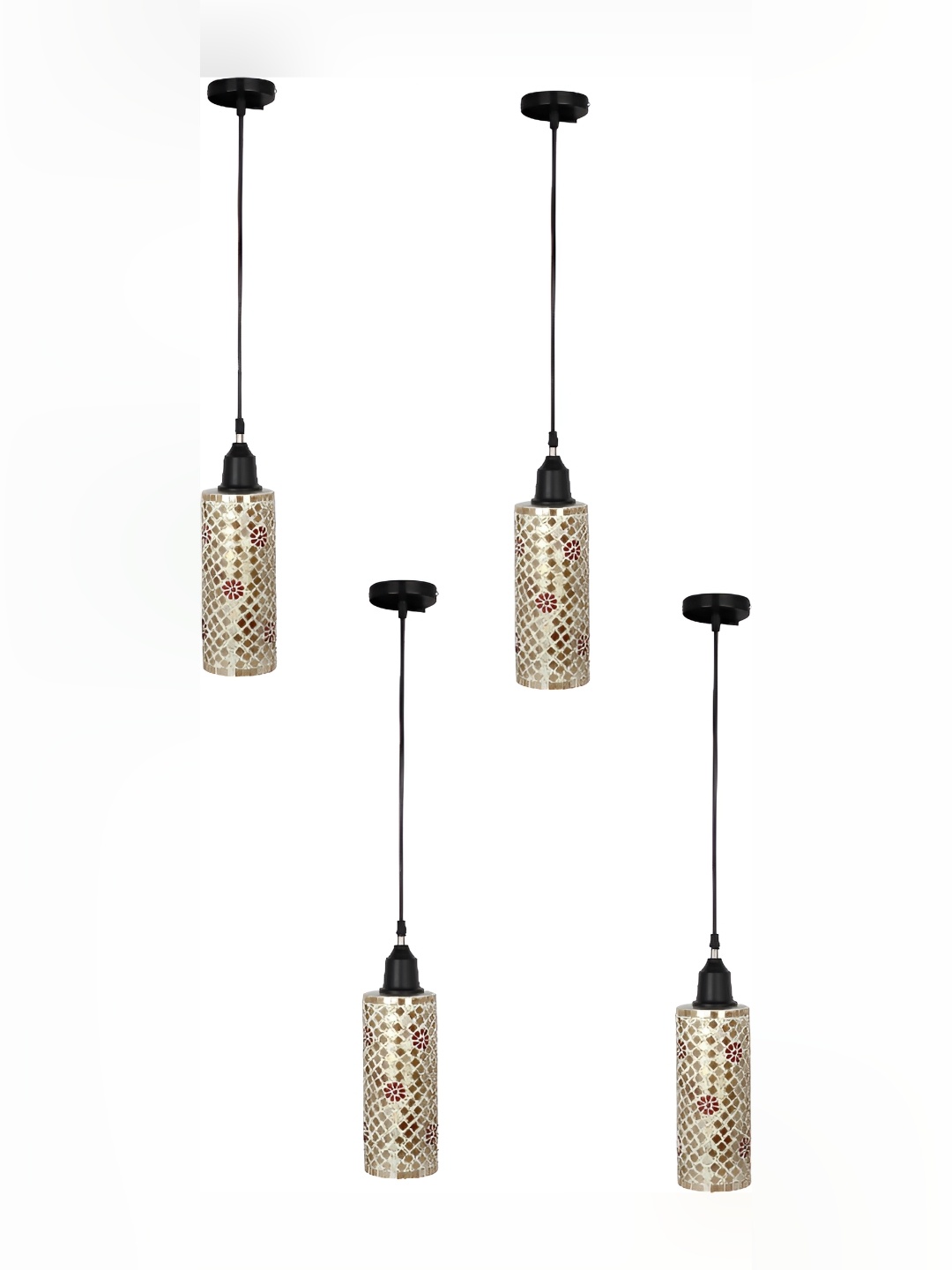 

1ST TIME White & Gold-Toned 4 Pieces Textured Cylinder Shaped Glass Ceiling Lamps
