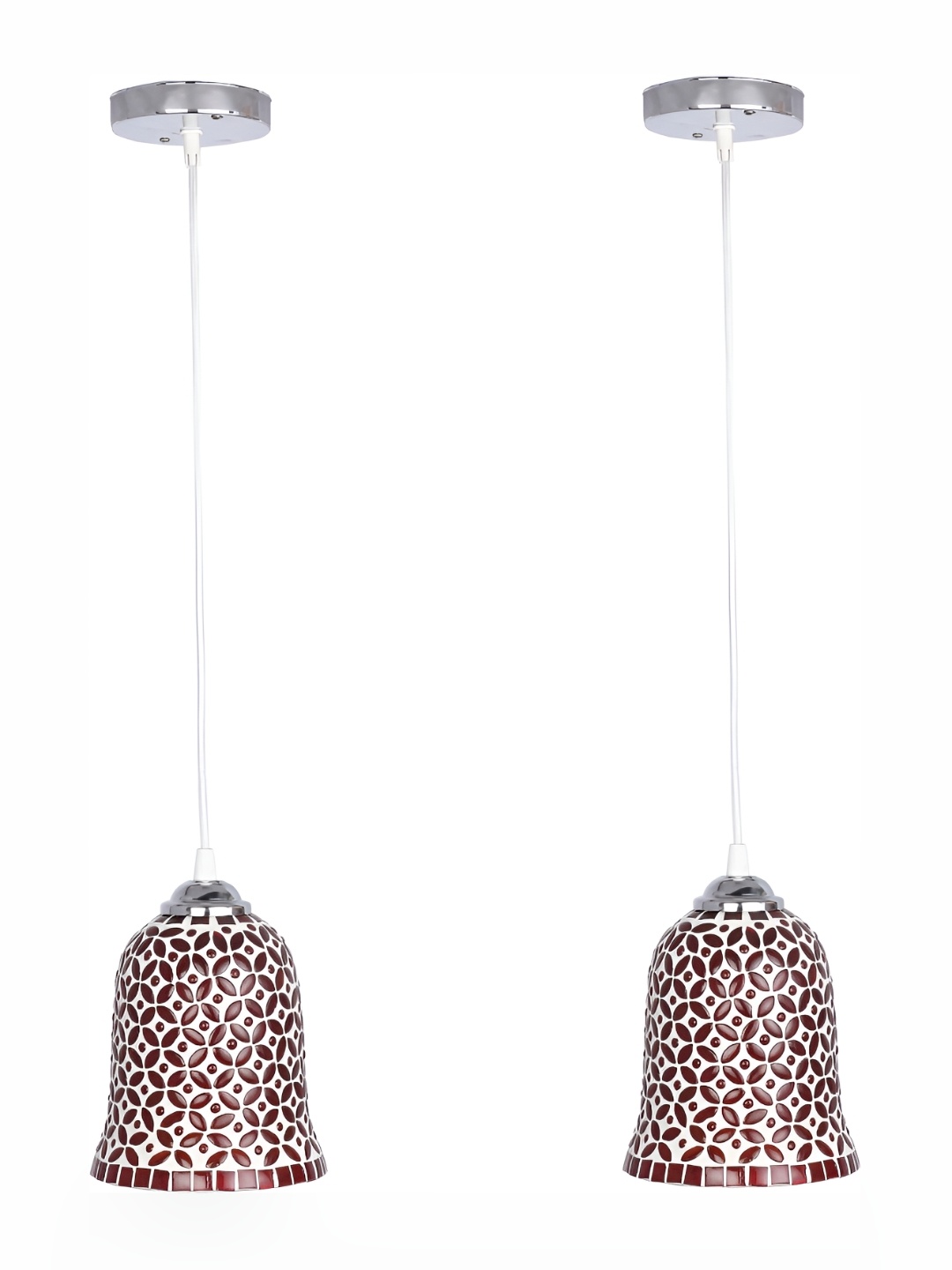 

1ST TIME Red & White 2Pcs Printed Glass Traditional Ceiling Lamps