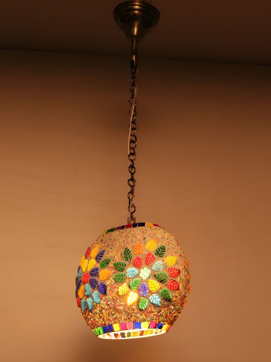 

1ST TIME Gold-Toned & Red Textured Glass Ceiling Lamp