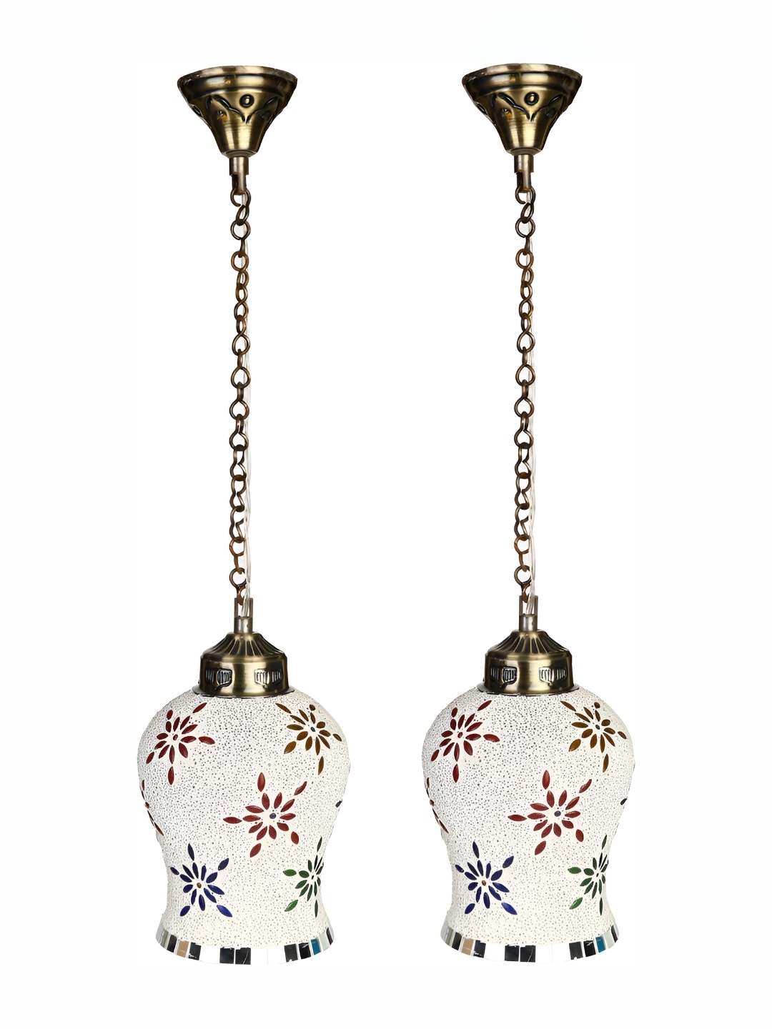 

1ST TIME White & Red 2 Pieces Printed Glass Traditional Ceiling Lamps