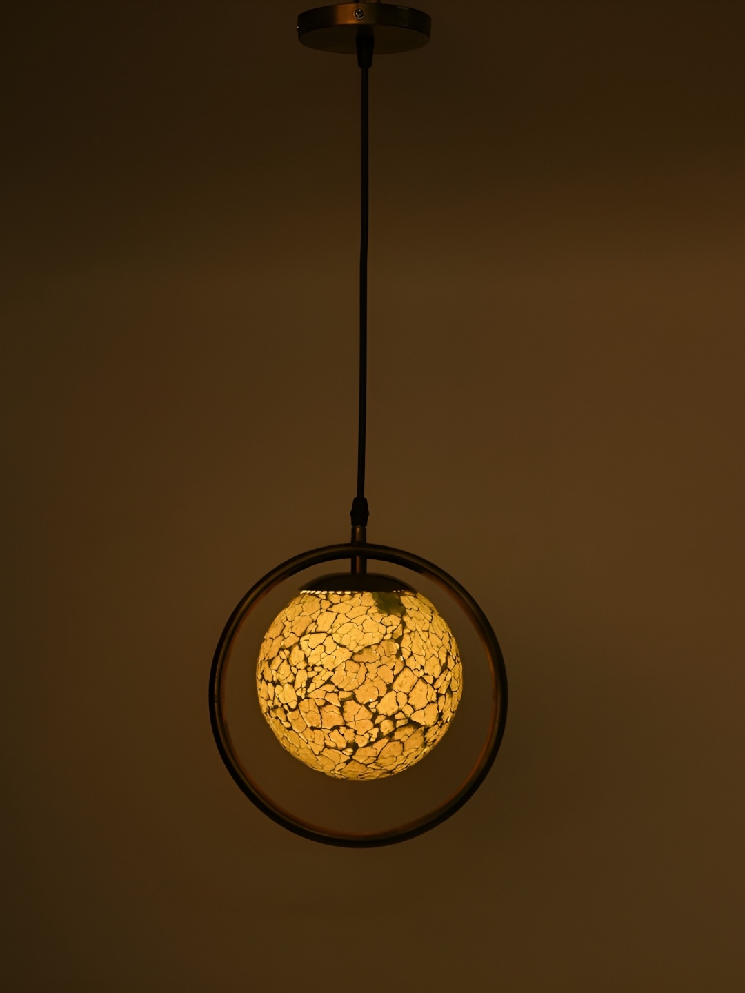1ST TIME Yellow & Brown Printed Glass Ceiling Lamp