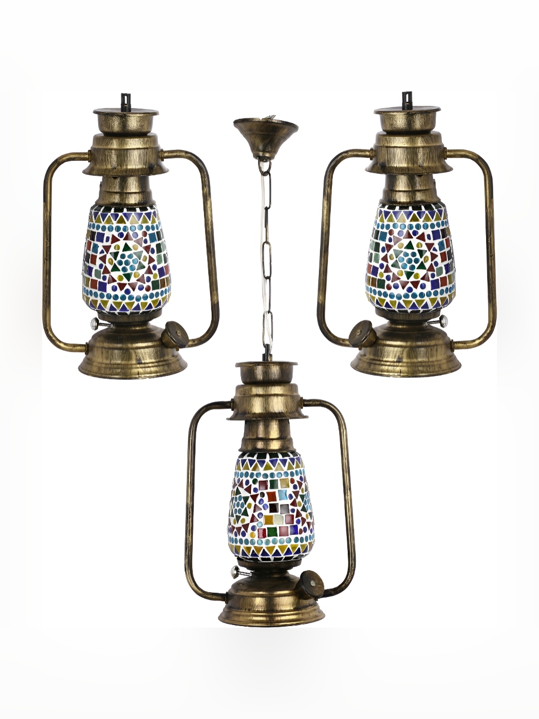 

1ST TIME White & Blue 3 Pieces Metal Textured Traditional Ceiling Lamps