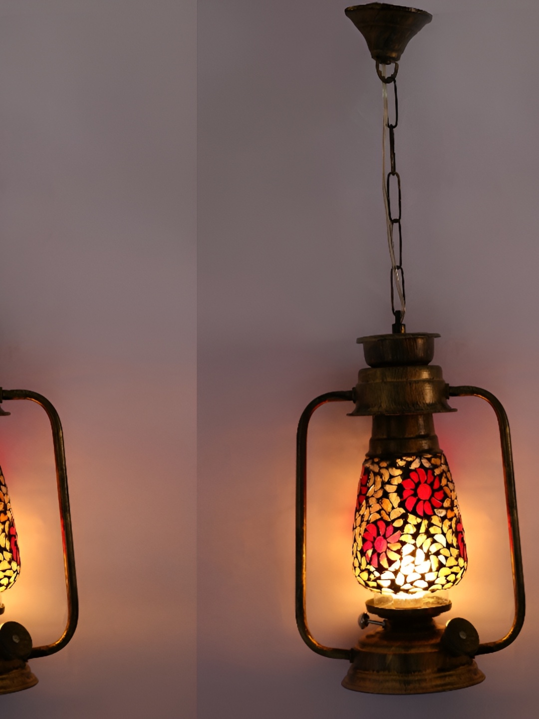 

1ST TIME Red & White 2 Pcs Floral Printed Ceiling Lamps